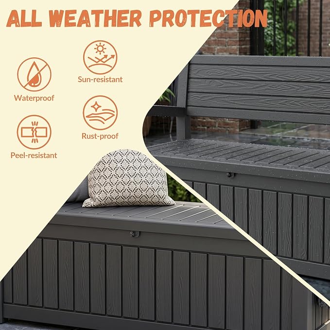 100 Gallon Outdoor Storage Bench, Lockable Patio Storage Bench, - Image 4