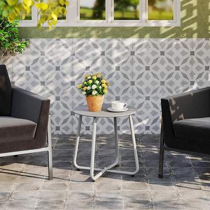 HollyHOME Round Metal Side Table, Rust-Resistant Patio Small Plant Stand, Outdoor 17.32'' Portable End Table for Balconies, Gardens, Living Rooms and Bedrooms, Grey