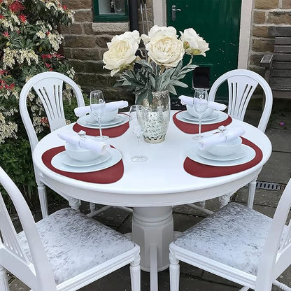 Herda Round Placemats Set of 6 Faux Leather Placemats Wipeable Washable Placemats Heat Resist placemat for Round Table for Kitchen Dining Patio Outdoor Indoor Easy to Clean Retro Burgundy Red
