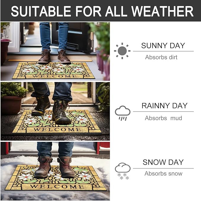 CHICHIC Welcome Door Mat 17x 30 Inch Front Doormat Outdoors for Home Entrance Outdoors Mat for Outside Entry Way Doormat Entry Rugs, Heavy Duty Non Slip Rubber Back Low Profile, Dragonfly