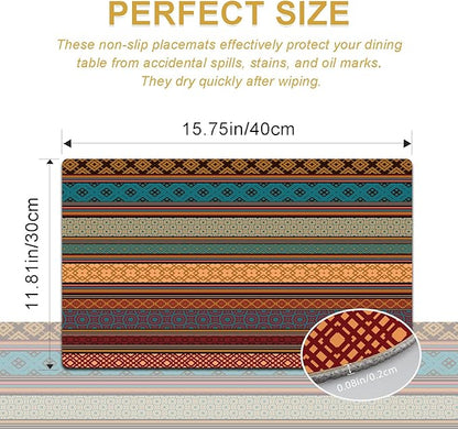 Faux Leather Placemats Set of 4 - Boho Heat Resistant Placemat for Dinner Table, Non-Slip Waterproof Oil-Proof Washable Reusable Placemat for Indoor Outdoor Kitchen Decor, 15.75In*11.81In
