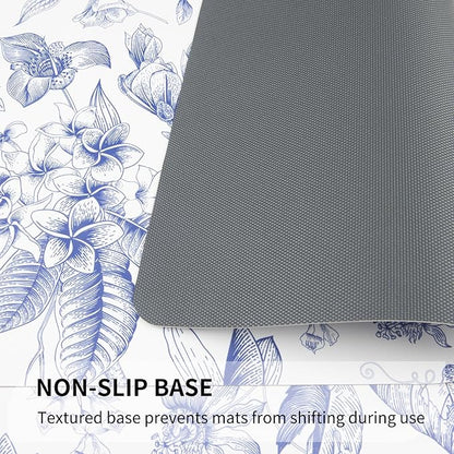 QIYI Placemats Set of 6, 12x18 Inch Faux Leather Place Mats for Kitchen Dinning, Heat Resistant Anti Slip Floral Table Mats, Waterproof Wipeable Washable Placemat Party Table Décor, Blue Flowers