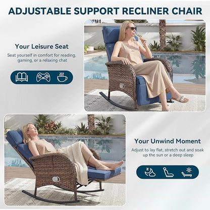 3 Pieces Zero Gravity Wicker Patio Rocking Recliner Chairs Set of 2 - Image 5