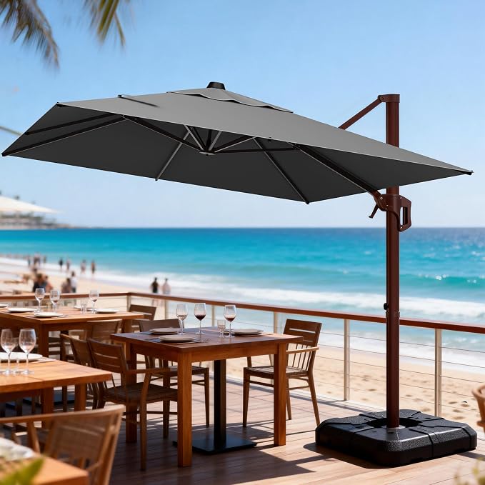 9' X 12' Cantilever Patio Umbrella Rectangle Outdoor Umbrella, 6-Level Tilt & by ORYNTREX