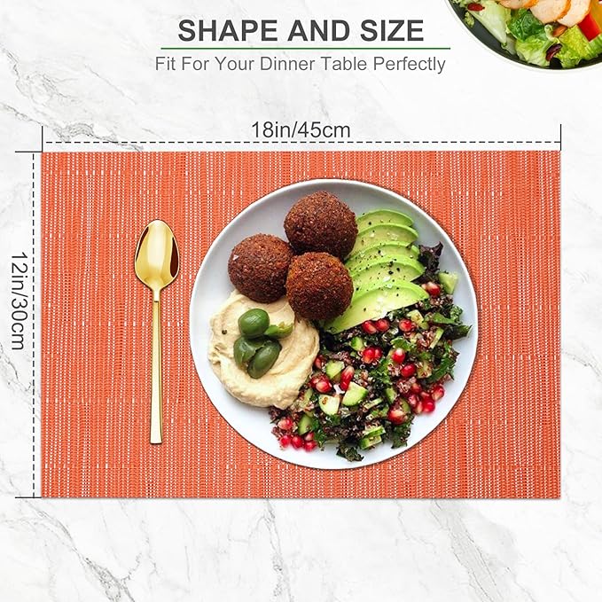 BETEAM Placemats Set of 8, Woven Vinyl Placemat for Dining Table Washable Wipeable Kitchen Place Mats Durable Indoor Outdoor Table Mats