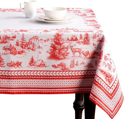 Maison d' Hermine Table Cloth Rectangle Table 100% Cotton 70 x 120 Inches Fall Tablecloth Reusable Everyday Use for Thanksgiving Christmas Decorations Dining Farmhouse Party (Winter Jouy)