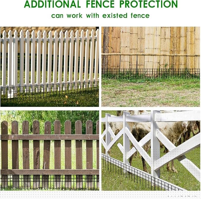 24x15-inch No Dig Animal Barrier Fence, 20 Pack Black Dig Protective Fence with 1.5 inch Spike spacing, Dog/Rabbit/Groundhog Underground Defence, for Outdoor Garden Patio