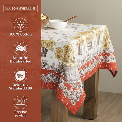 Maison d' Hermine Table Cloth Square Table 100% Cotton 54 x 54 Inches Fall Tablecloth Reusable Everyday Use for Thanksgiving Christmas Decorations Dining Farmhouse Party (Bagatelle)