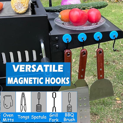 Strong Magnetic Grill Hooks, Heavy Duty Magnet Hooks for Refrigerator, 4 Pack Powerful Magnetic Hooks for Outdoor Grill Barbecue Tool Outdoor Hanging Refrigerator Kitchen, Blue