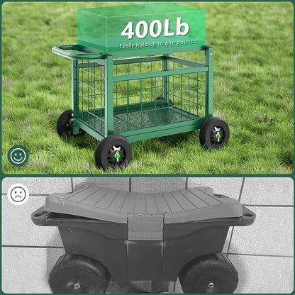 Garden Cart with Seat, 3-in-1 Rolling Seat with Wheels - Image 8