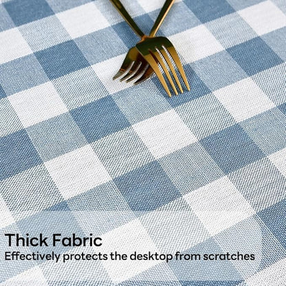 Gingham Table Cloth for Square Tables Sky Blue Checkered Plaid Tablecloth Heavy Duty Cotton Blend Washable & Wrinkle Table Cover for Outdoor Kitchen Dining Picnic Camping (60x60 Inch)