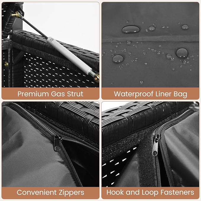 RELAX4LIFE Wicker Outdoor Storage Bench, Rattan Deck Box w/Protective Liner - Image 8