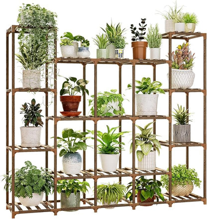 Bamworld Large Plant Shelf Indoor Plant Shelf Outdoor Tall Wood Plant Holder by Bamworld