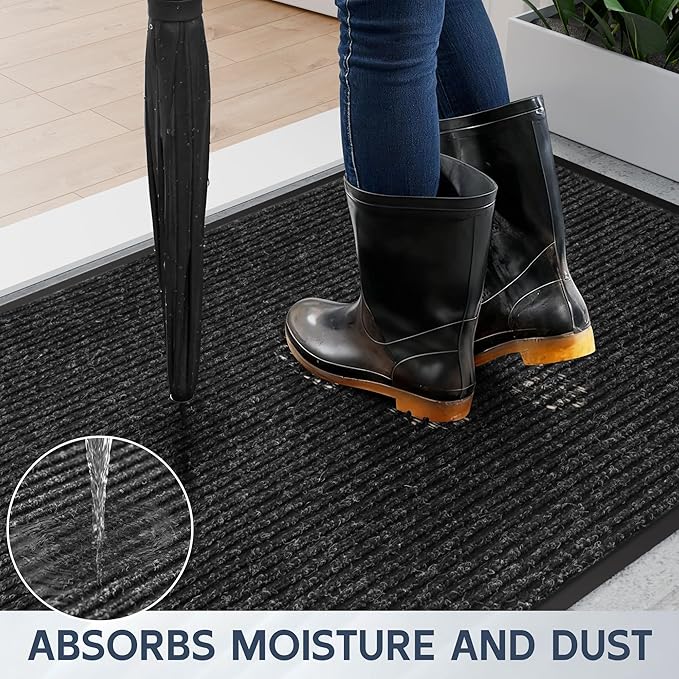 Front Door Mat, 72" x 36" Heavy Duty Indoor Outdoor Doormat, Non-Slip Welcome Mats for Entryway, Rubber Backing Low Profile Commercial Door Mats, Black Stripe