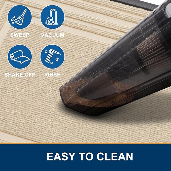 Buganda Front Door Mat Indoor Outdoor Entrance, Non-Slip Natural Rubber Doormats, Easy Clean, Low Profile, Dirt Trapper Entryway Floor Mats for Outside, Garages and Patios, 29.5x17, Beige