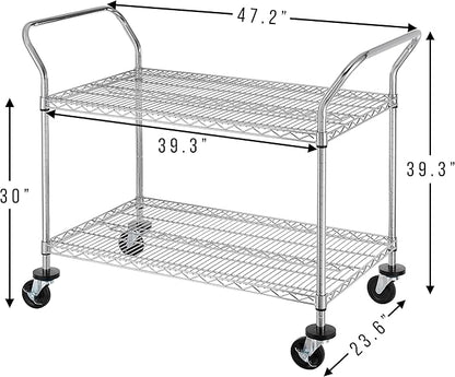 Finnhomy 2-Tier Commercial Grade Rolling Cart, Heavy Duty Utility Cart, Carts with Wheels and Handles, Kitchen Carts on Wheels, Metal Cart with 600 lbs Capacity, Shelf Size 24" D x 40" W, NSF