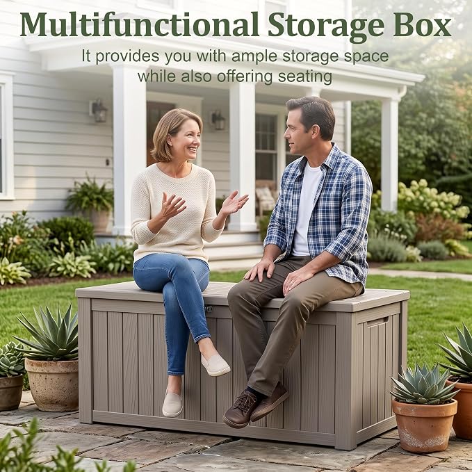 180 Gallon Resin Deck Box, Waterproof Lockable Outdoor Storage Box Container - Image 8