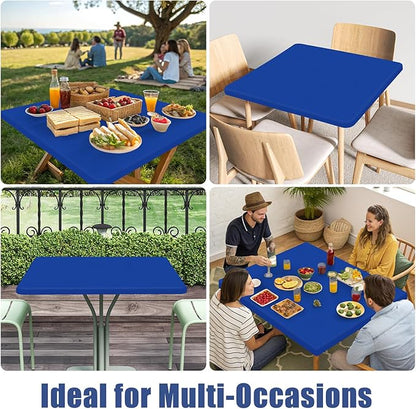 Spandex Square Table Cloth 6 Pack, Elastic Fitted Tablecloths for Picnic, Stretch Washable Patio Table Cover for Outdoor, Camping, Banquet and Parties (Blue, 34"x34")