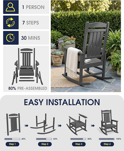 Oversized Outdoor Rocking Chairs Set of 6, HDPE Porch Rockers - Image 8