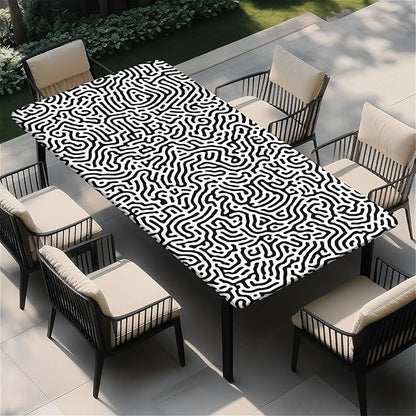 Rectangle Table Cloth Cover Waterproof Elastic Fitted Polyester Fitted Tablecloths for 6 Foot Tables for Indoor,Picnic, Camping, Outdoor （72" x 30"，Abstract Geometry）