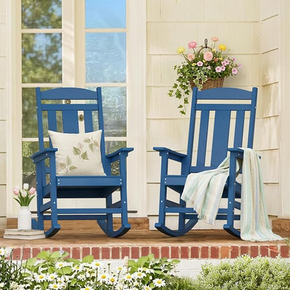 LUE BONA Outdoor Rocking Chairs Set of 2, Weather Resistant Poly Plastic Rocker by LUEBONA