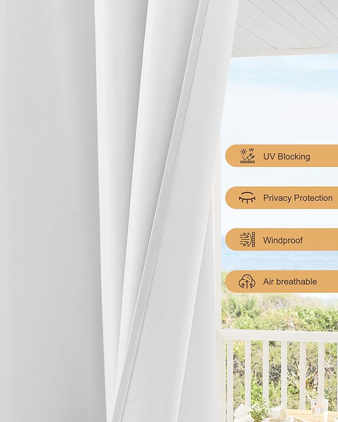Outdoor Curtains for Patio Waterproof Rod Pocket 6 Pcs 54x95 Inch White | - Image 4