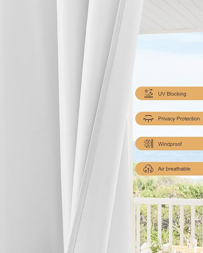 Outdoor Curtains for Patio Waterproof Rod Pocket 6 Pcs 54x95 Inch White | - Image 4