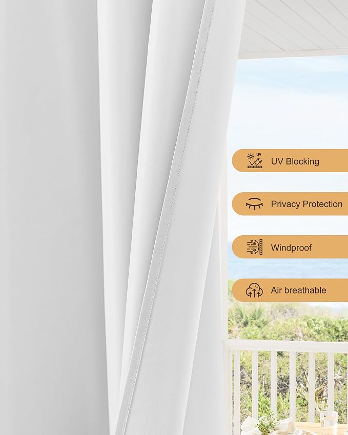 Outdoor Curtains for Patio Waterproof Rod Pocket 4 Pcs 54x95 Inch White | - Image 4