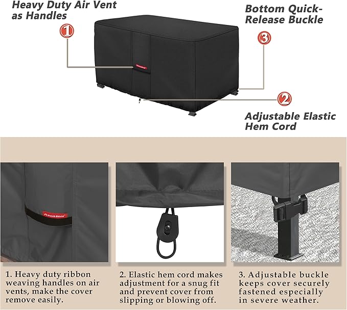 Porch Shield Patio Fire Pit Cover - Waterproof 600D Outdoor Rectangular Fire Table Cover Deck Box Protector - 48 x 24 inch, Black
