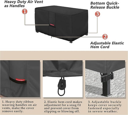 Porch Shield Patio Fire Pit Cover - Waterproof 600D Outdoor Rectangular Fire Table Cover Deck Box Protector - 48 x 24 inch, Black