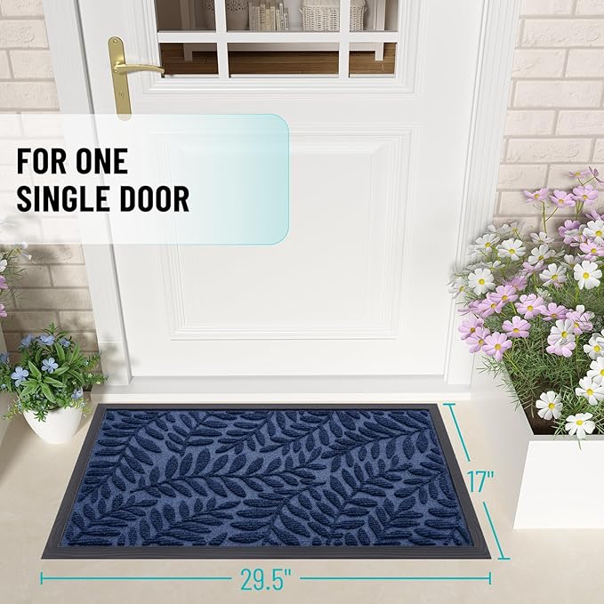 OLANLY Door Mat Indoor Outdoor Entrance, 36x24, Waterproof All-Weather All-Season Doormat, Sturdy Natural Rubber, Stain and Fade Resistant, Low Profile, Easy Clean Patio Entryway Mat, Navy Blue