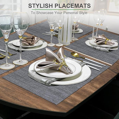 BETEAM Placemats Set of 8, Woven Vinyl Placemat for Dining Table Washable Wipeable Kitchen Place Mats Durable Indoor Outdoor Table Mats