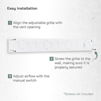 Vent Systems 16" x 2" Inch (Outer Dimensions) Metal Air Vent Grille - White Adjustable Register Vent Cover - Open/Close Air Supply Intake Wall Vent - Heating/Cooling Ceiling Grille for House, Garage