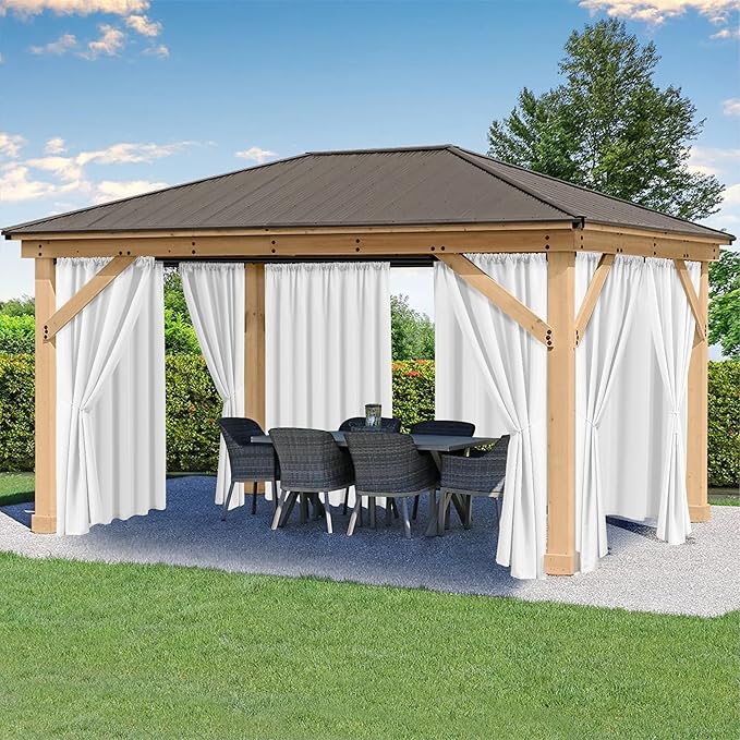 HolidayIdeas Waterproof Patio Outdoor Curtains with Rod Pocket 8 Panels- UV & Privacy Protect Weatherproof Gazebo Outdoor Drapes for Porch, Balcony, Apartment, Sliding Glass Door, White, 54x95 Inch