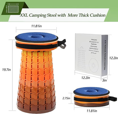 ALEVMOOM Upgraded XXL Collapsilbe Stool with Cushion,More Sturdy and Height 19.7",D11.8,Portable and Lightweight Adjustable Chair Telescoping Stool for Camping Hiking BBQ Max Loading 1000Ibs