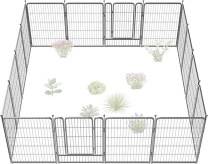 FXW Garden Fence Outdoor for The Yard – 40in(H) x 36.4ft(L) Heavy Duty Metal Animal Barrier for Dog and Rabbit, Decorative Dog Fence, 16 Panels, Silver