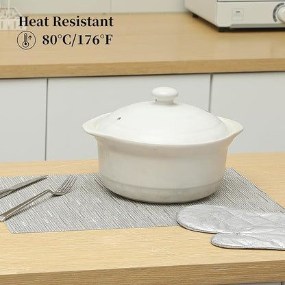 Leetaltree Silver Placemats Set of 8 - Heat Resistant Non-Slip Place mats for Dining Table, Washable Durable PVC Vinyl Woven Table Mats（Silver, 8）