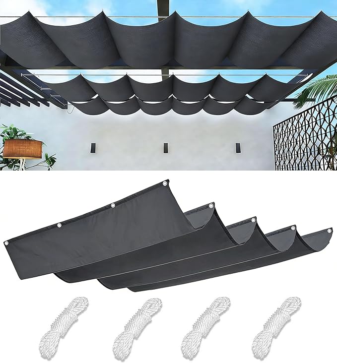 Retractable Wave Shade Cloth Waterproof 5' x 21' Sun Shade Sail Waterproof by WoaceSunShadeSail