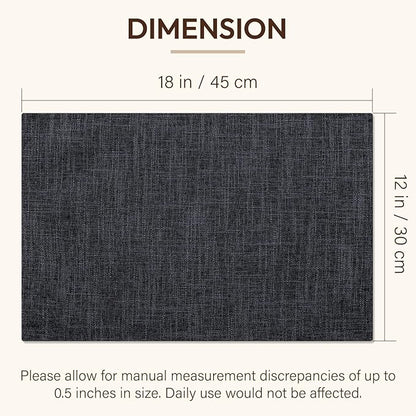 Blue Forest Placemats Set of 4, Dual-Layered Thickened Faux Linen Cloth Place Mats Heat Resistant Machine Washable Wrinkle Free Table Mats Indoor/Outdoor (Dark Grey)