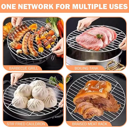 Stainless Steel Grill Grate, Extra Thick Round Cooking Grill Grates Replacement with Handle for Charcoal Smoker Campfire Picnic Outdoor Cooking, 14 Inch Stainless Steel Grate