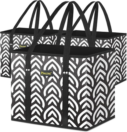 BALEINE 3Pk Reusable Grocery Bags, Foldable Shopping Bags for Groceries with Reinforced Bottom & Handles (Honeysuckle)