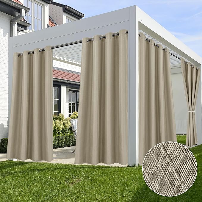 Linen Outdoor Curtains for Patio Waterproof 4 Pcs 54x108 In Taupe | Light by HolidayIdeas