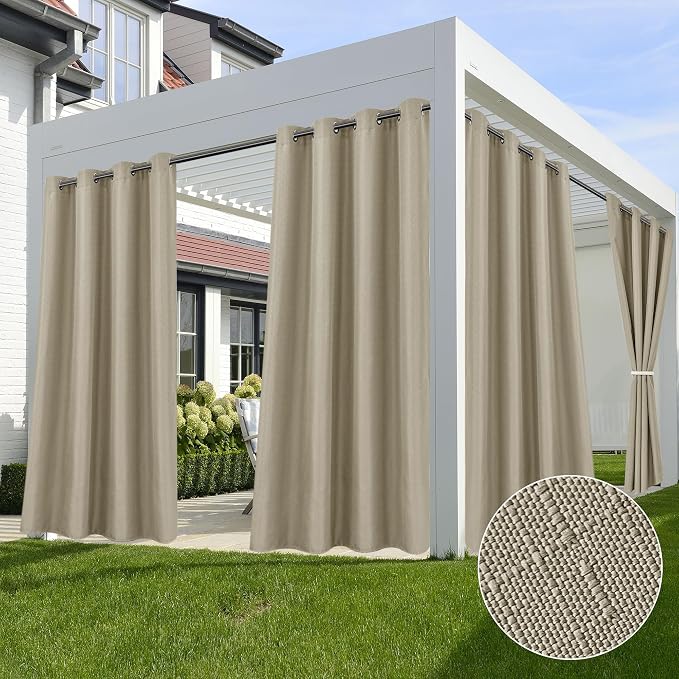 Linen Outdoor Curtains for Patio Waterproof 4 Pcs 54x84 In Taupe | Light by HolidayIdeas