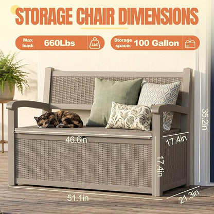 Storage Bench Outdoor Deck Box, 100 Gallon Lockable Patio Furniture, - Image 5