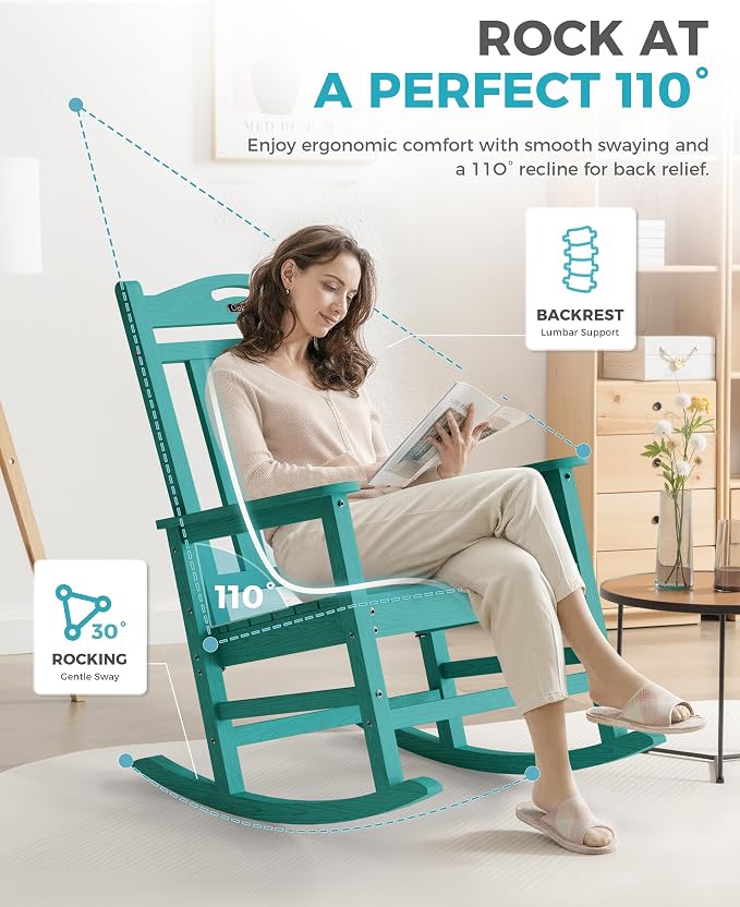 Oversized Outdoor Rocking Chair, 380lbs Heavy-Duty Large Patio Rocker, Weather - Image 5