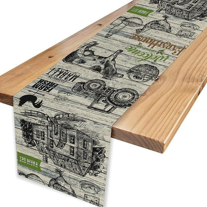 Farmhouse Cow Table Runner, Retro Rustic Country Barn Cottage Rooster Cow Animal Plank Coffee Table Center Decor for Home Kitchen Dining Patio Holiday Party Indoor Outdoor Table Decorations 13"x108"