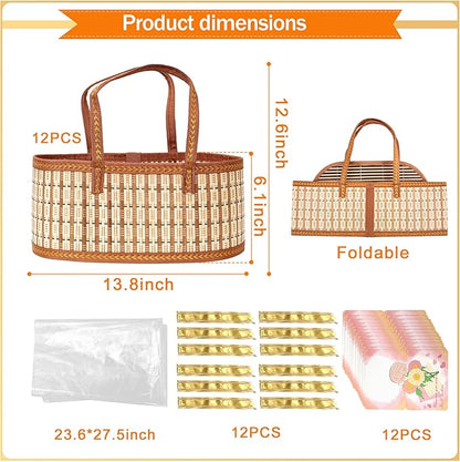 Orchidleaf 12 Set Baskets for Gifts Empty, Gift Empty Bamboo Basket Large, Foldable Woven Gift Basket with Handle for Baby Baptisms, Mother's Day, Christmas, Housewarming