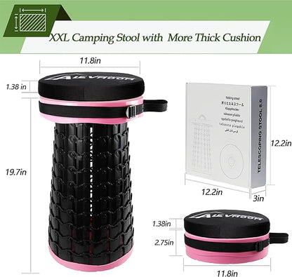 ALEVMOOM Upgraded XXL Collapsilbe Stool with Cushion,More Sturdy and Height 19.7“,D11.8”,Portable and Lightweight Adjustable Telescoping Stool for Camping Hiking BBQ Max Loading 1000Ibs