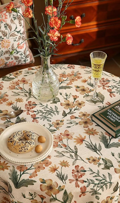 Designer Linen Round Tablecloth,William Morris Vintage Soft and Durable Table Cloth,Decorative Table Cover for Kitchen,Dining,Thanksgiving,Tea Party,Christmas,Diameter 67"-Athea
