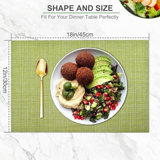 BETEAM Placemats Set of 6, Woven Vinyl Placemat for Dining Table Washable Wipeable Kitchen Place Mats Durable Indoor Outdoor Table Mats
